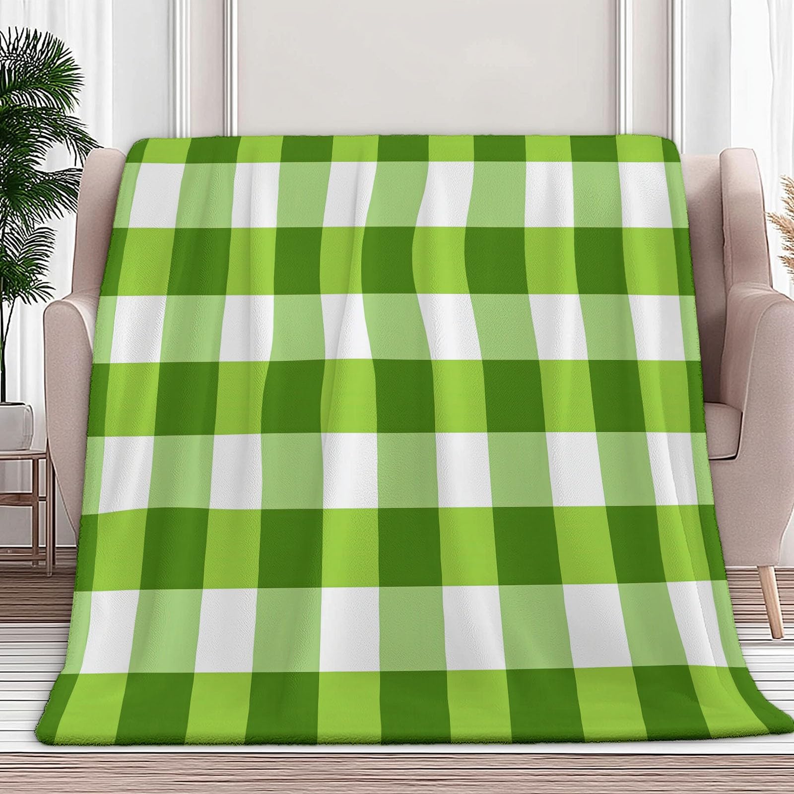 Koc polarowy z zielonymi wzorami geometrycznymi obrazami 220 x 240 cm miękki ciepły koc na sofę, narzuta na łóżko, narzuta na łóżko, na wszystkie pory roku