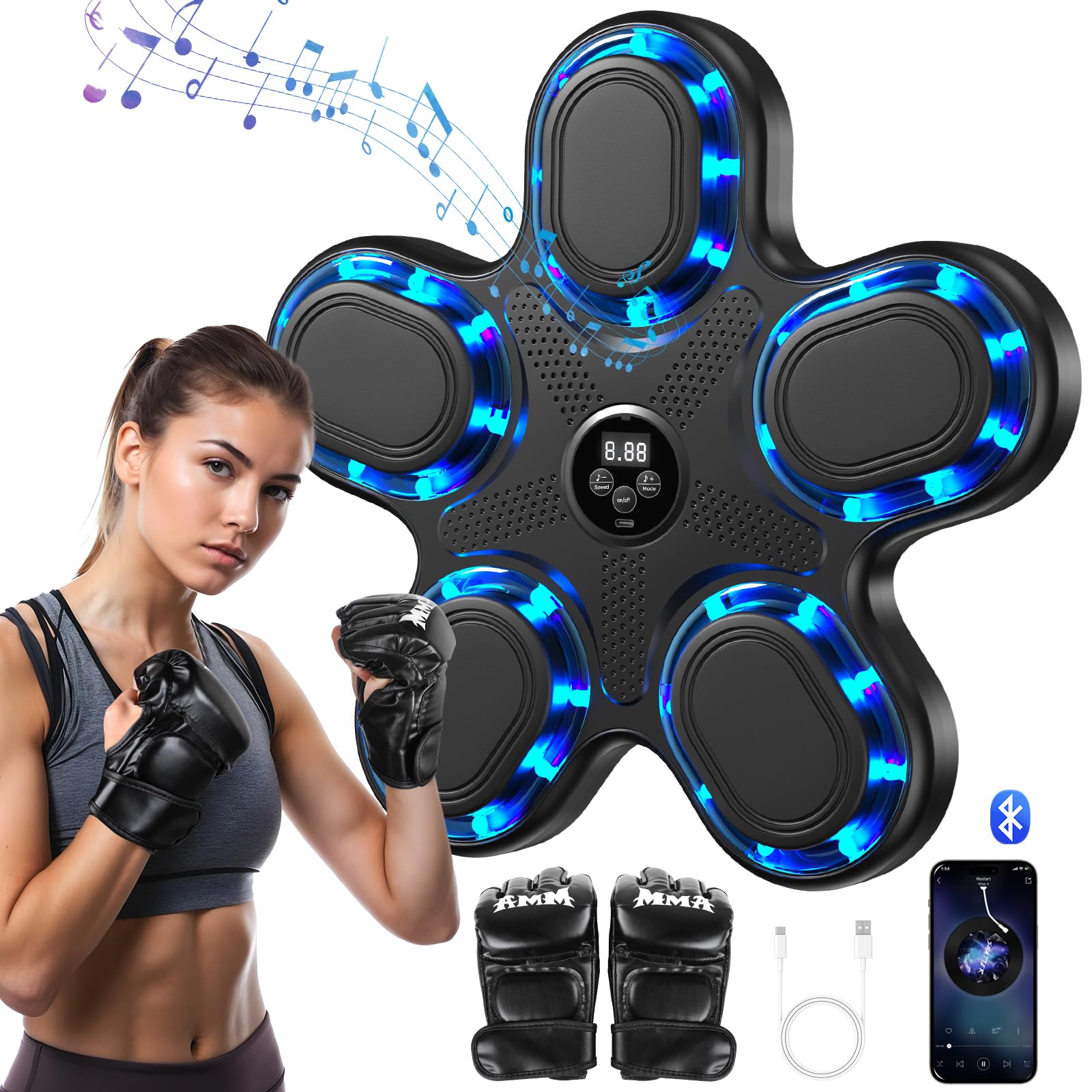 2026 Upgraded Music Boxing Machine - Smart Bluetooth Wall-Mounted Fitness Gear with Punch Counter, Adjustable Speed, Premium Gloves Included - Home/