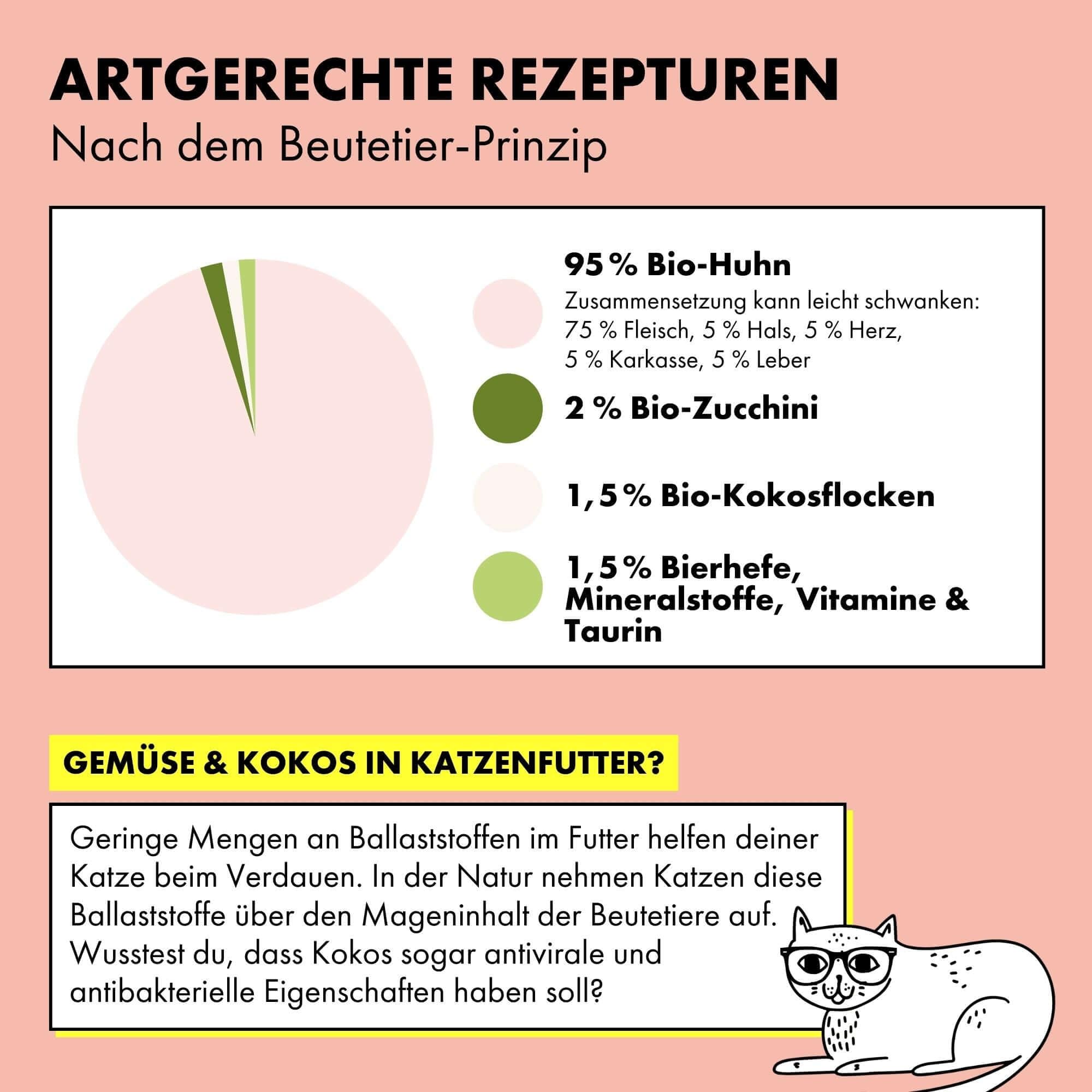 STRAYZ Bio Katzenfutter Nass – Huhn & Zucchini | 12x400g Dose | Nassfutter mit 95% Bio-Fleisch, getreidefrei & ohne Zucker, Monoprotein, ohne Bindemittel