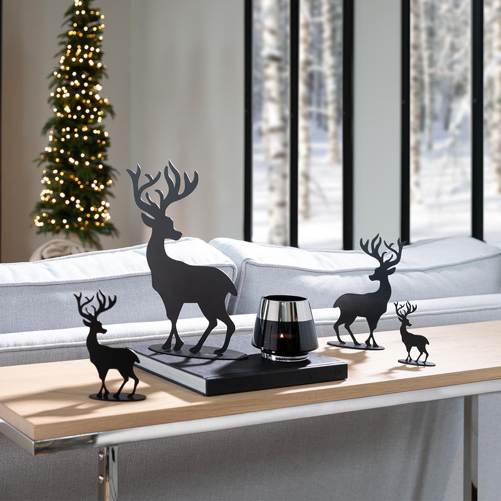 Fink Weihnachtsdeko Hirschfigur 30 cm schwarz matt - Metall Deko-Hirsch als Aufsteller für Winter- und Adventsdekoration, Moderne Figur für Tisch, Regal, Fensterbank oder Festliche Wohnideen
