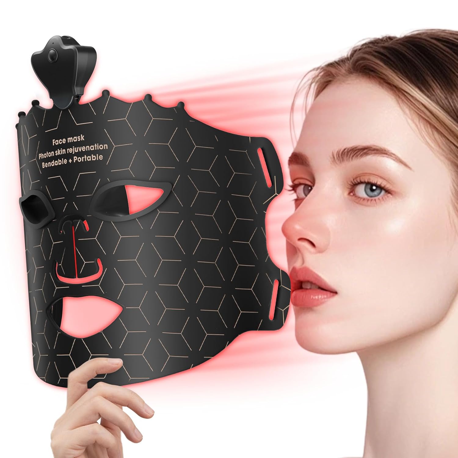 Red Light Face Mask, 7 Colors Red Light Facial Mask, Cordless & Portable Facial Skin Care Device for Women at Home & Travel, Black