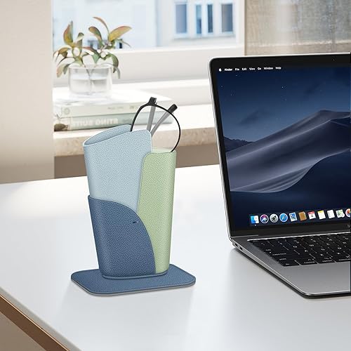 Vista 40 de Fintie Soporte para lentes: funda de cuero vegano antiarañazos para escritorio o mesita de noche, Marrón oscuro