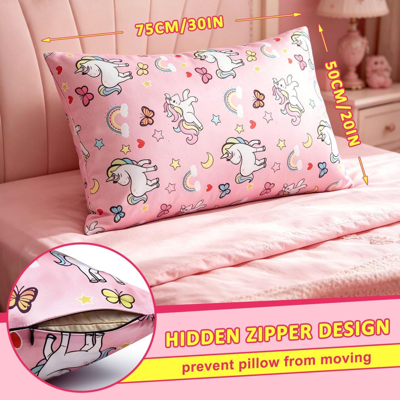 Unicorn Kids Pillowcase, 30"x20" Soft Breathable Pillow Case Hidden Zipper image 2