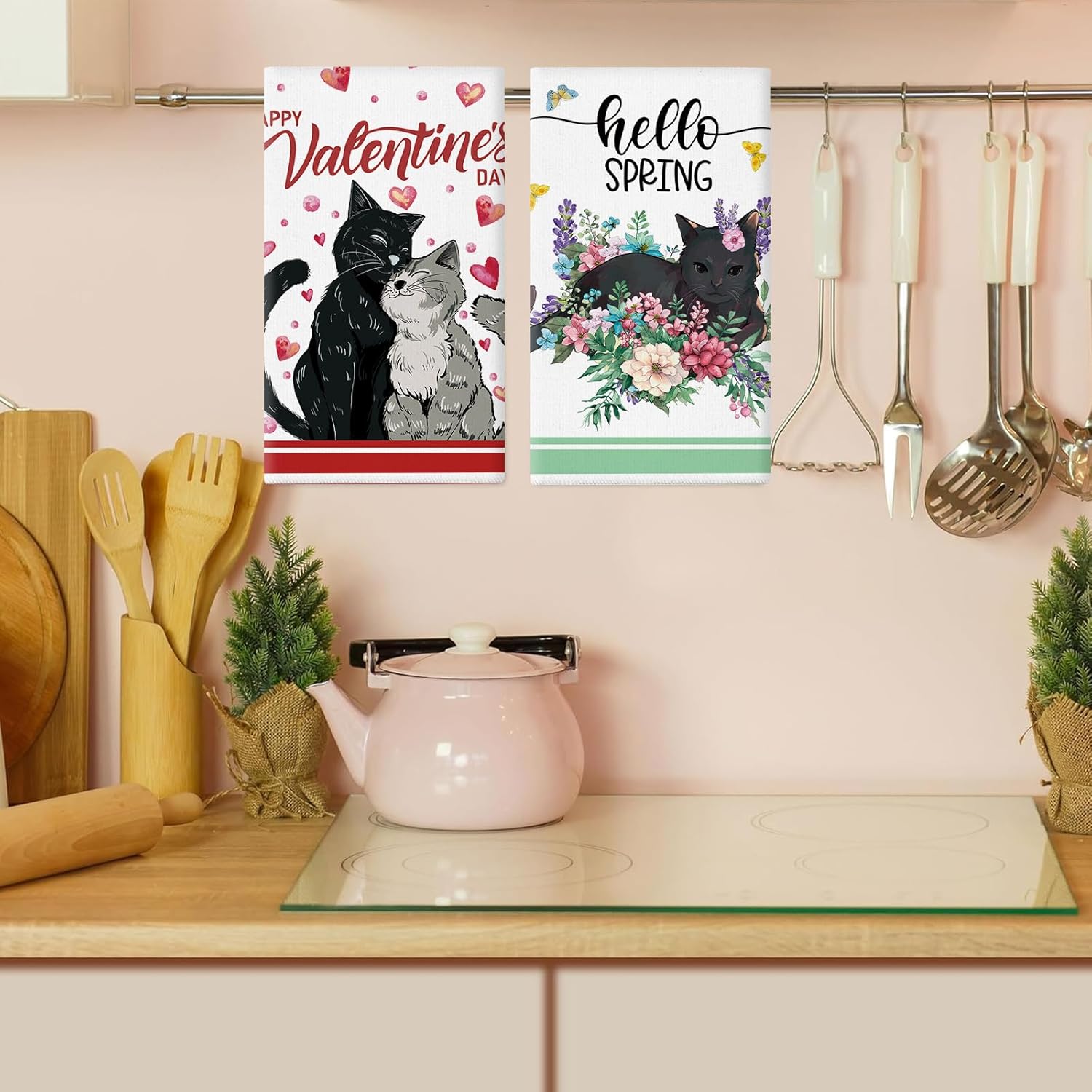 11 Pcs Kitchen Towels 14x21 Inch Cute Dish Towels Seasonal Christmas Lady Women Gift Holiday Hand Towels for Home Kitchen Bathroom Decoration (cat) - Image 2