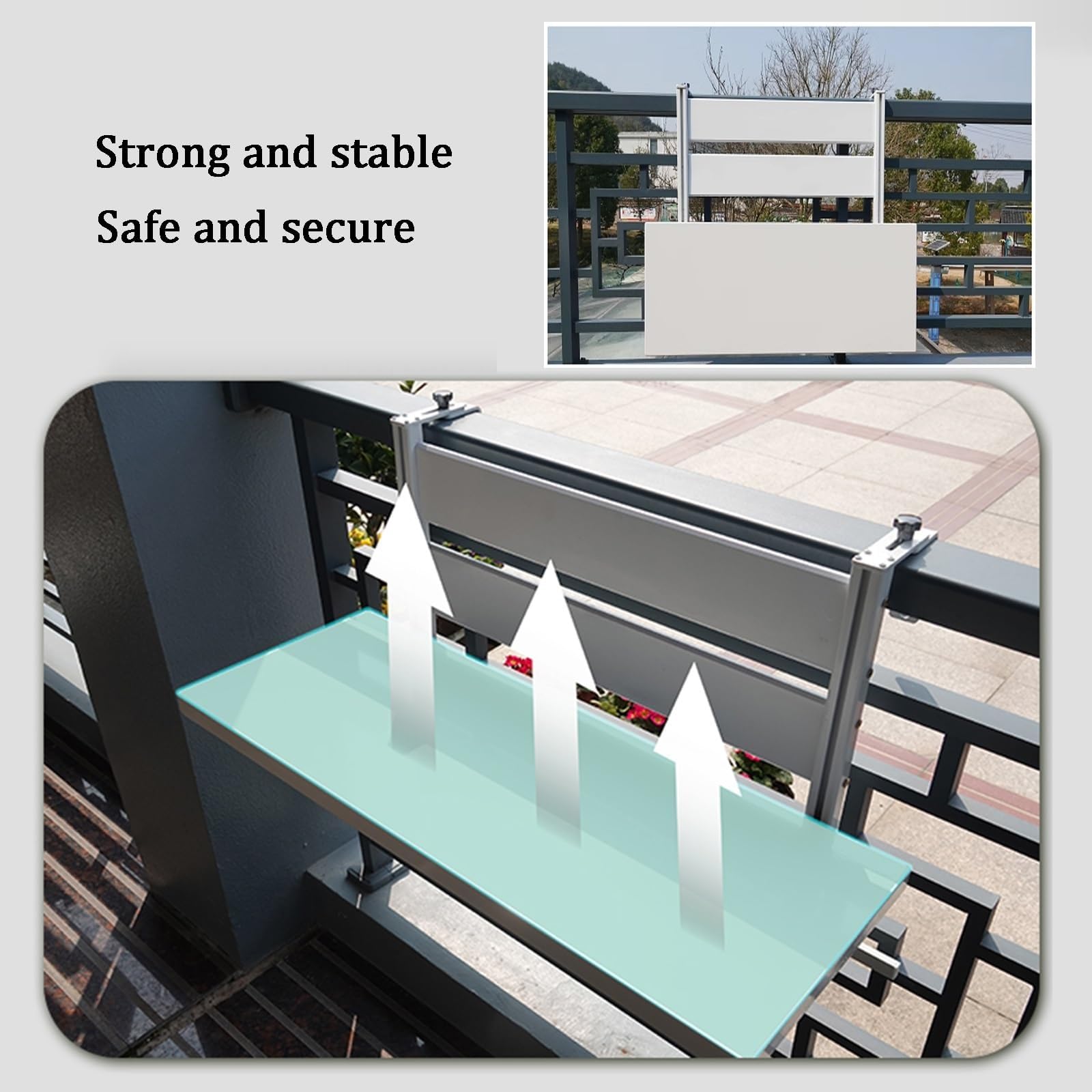 Mesa Plegable y Regulable en Altura para balcón, terraza y jardín (Ajustable en 3 direcciones, Ahorra Espacio, Resistente a la Intemperie) (Negra, 60 x 30 cm / 23,6 x 11,8 Pulgadas)