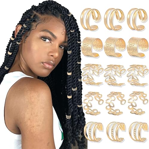 NAISKA 15 pinzas para el cabello, clips de cuentas trenzadas de cabello dorado, accesorios para rastas, puños trenzados de metal sin perforación, disponible en Yaxa Costa Rica