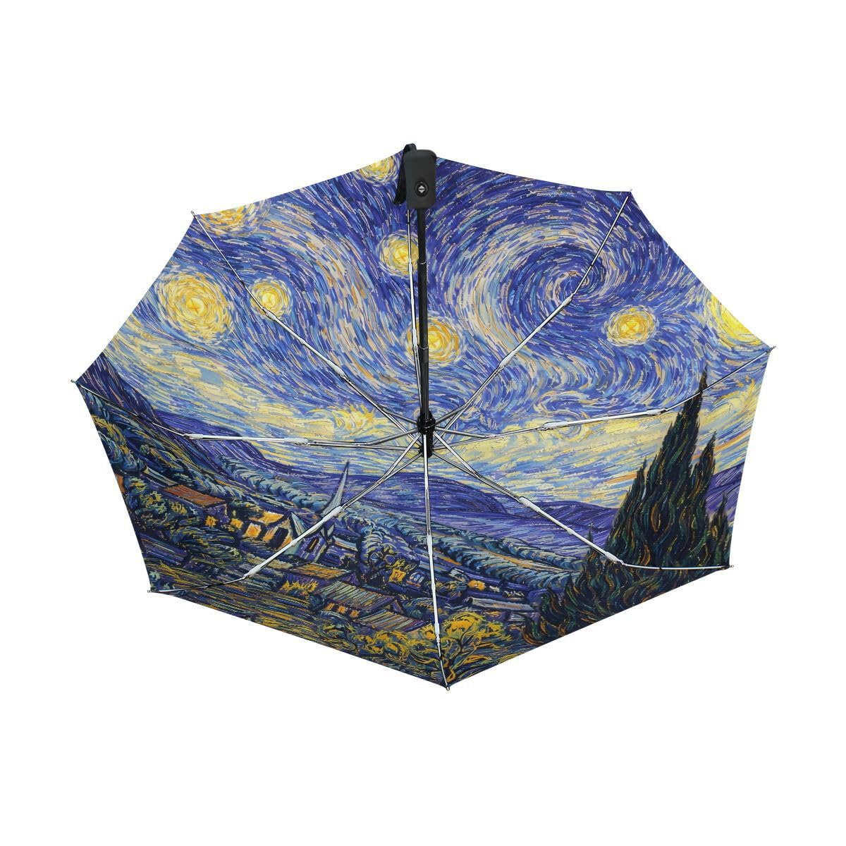 Amazon.com: YZGO 梵高雨傘- 星夜陽光UV 防護小巧自動開闔防風旅行傘