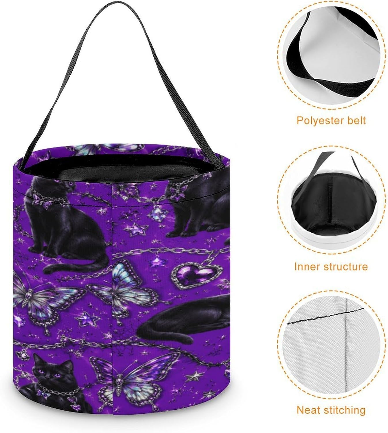 Butterfly Chain Halloween Trick Or Treat Bucket Candy Tote Hand‑held Pouch for Cosplay Theme Party Gift Storage image 4