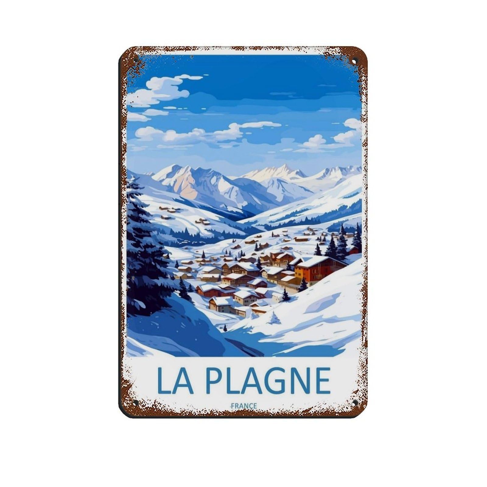 La Plagne Travel Art Ski Art Gift（63） Retro Poster Metal Tin Sign Chic Art Retro Iron Painting Bar People Cave Cafe Family Garage Poster Wall Decoration 8x12inch(20x30cm)