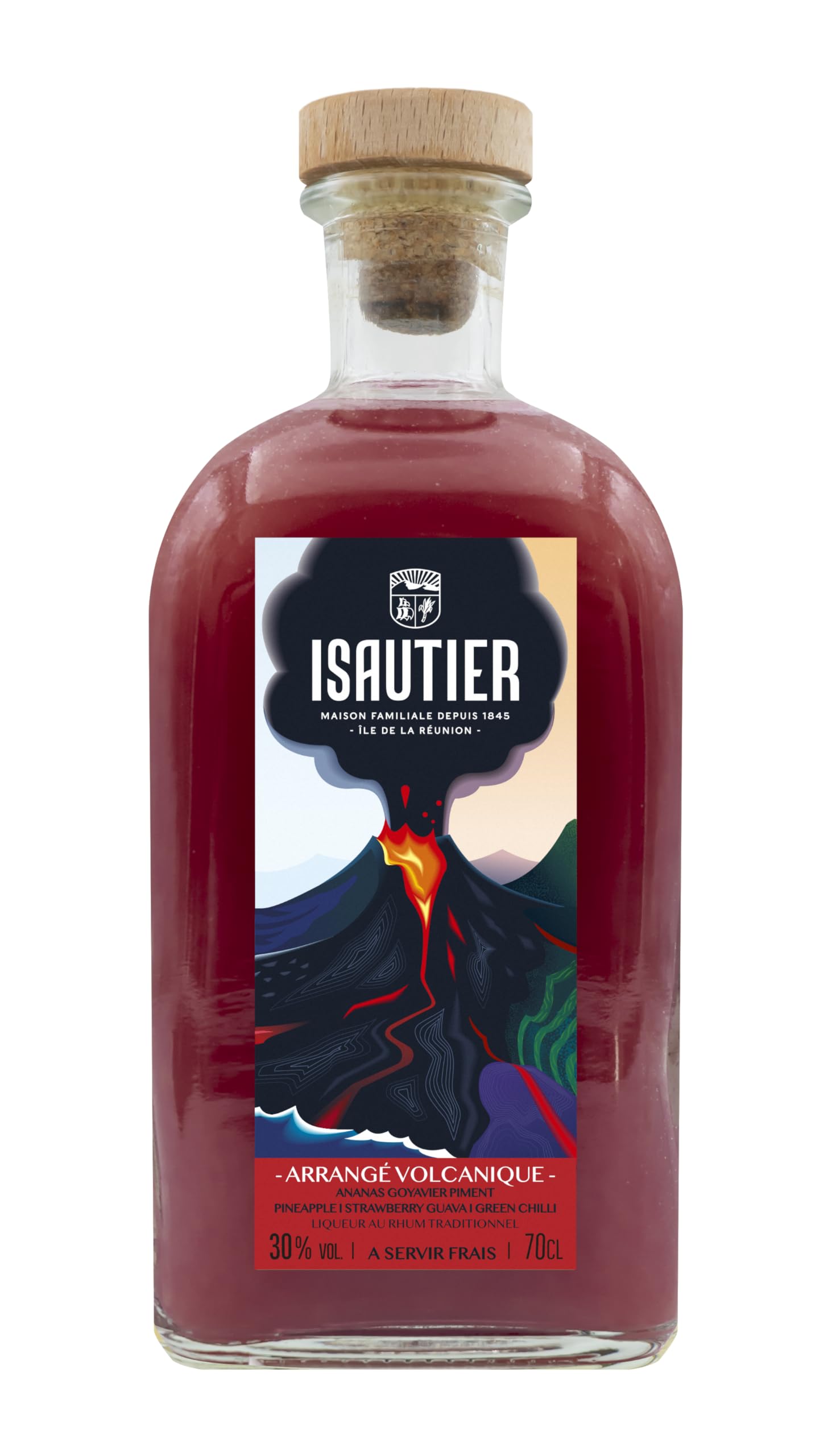 Isautier - Volcanique Pineapple, Guava & Chili Flavoured Rum infusion - Premium Reunion Island Spirit - 30% ABV (1 x 70cl)