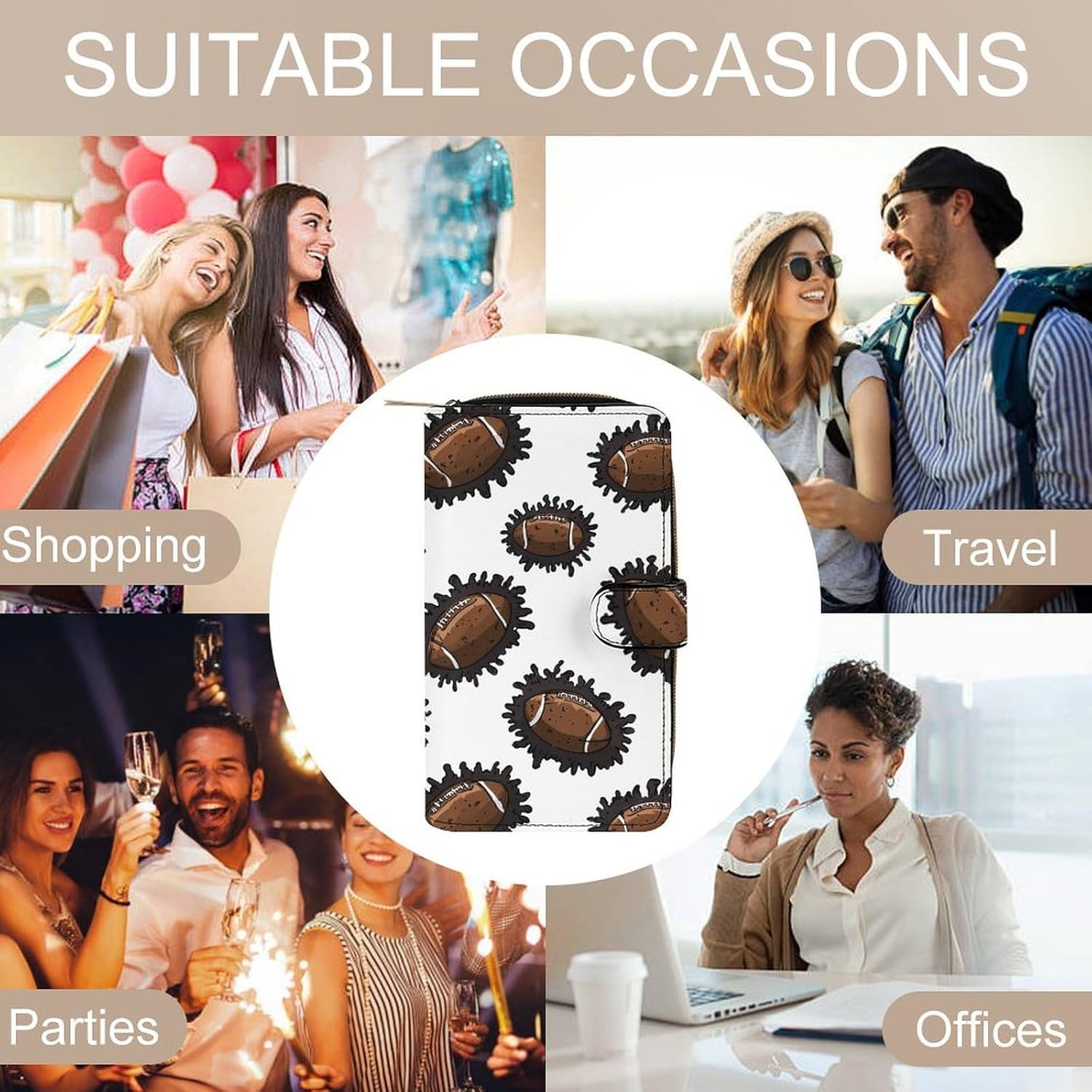 Footballs Bursting Women's Long Wallets Leather Purse Fold Clutch Credit Card Holder