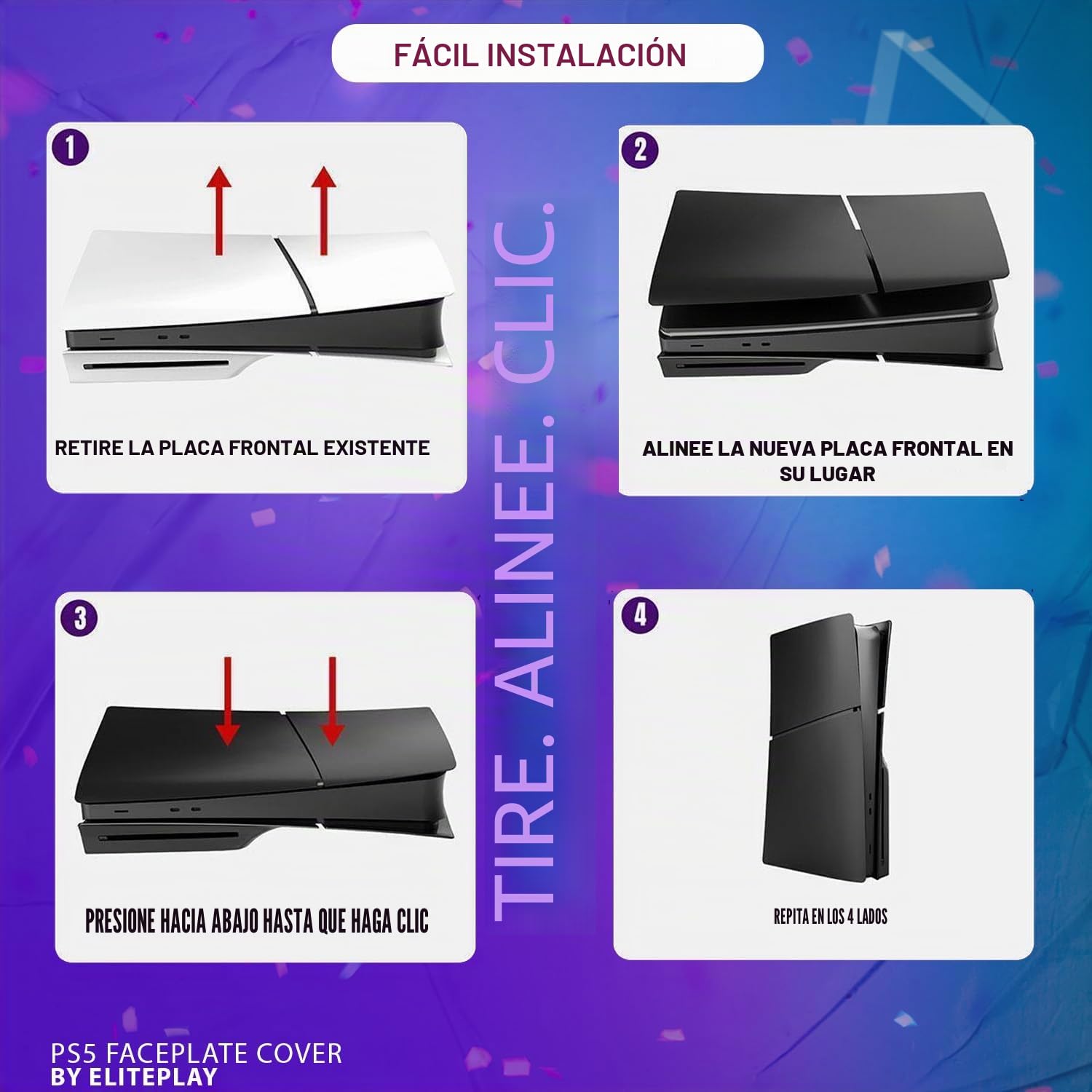 ElitePlay Carcasa Negra para Placas Frontales Delgadas de PS5, Carcasa de Placa de Repuesto, Accesorios Negros Mate para Playstation 5 Slim Model Disc Edition