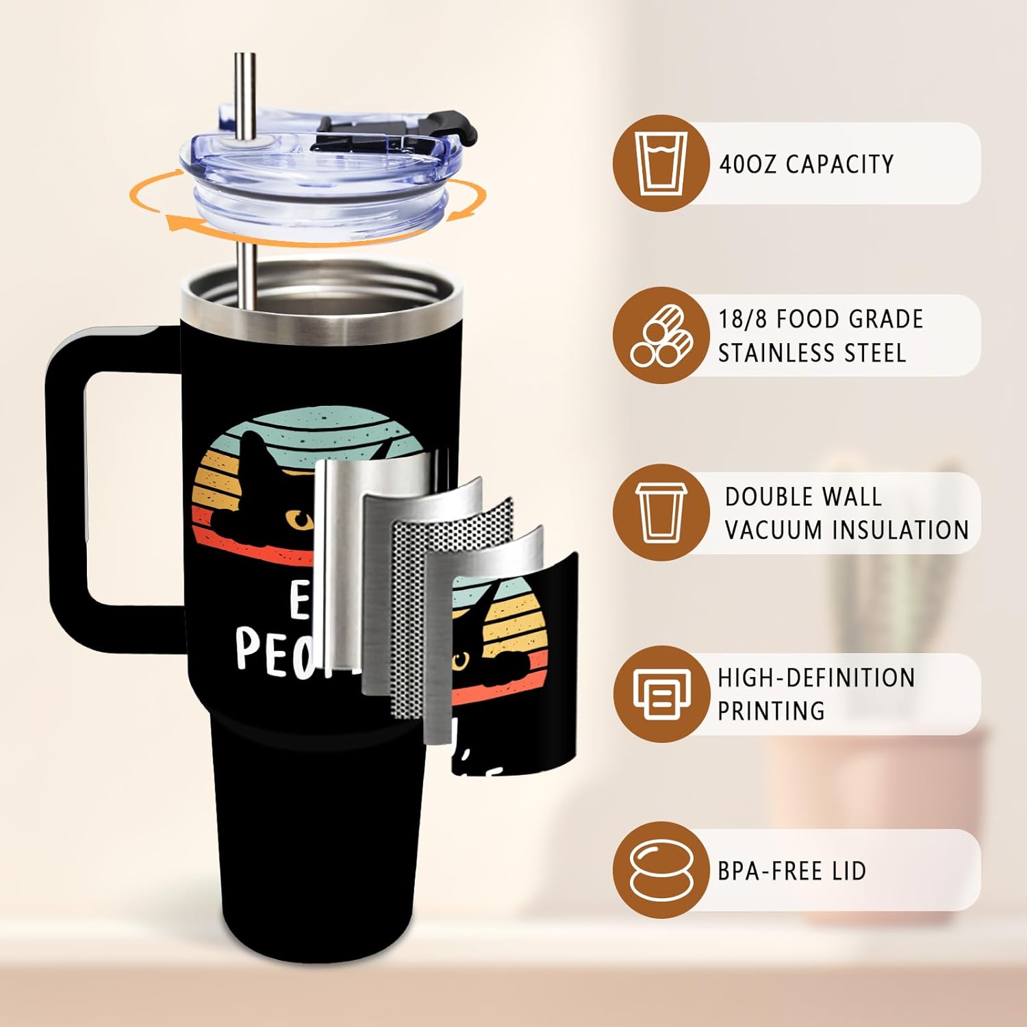 DUUV Cat Lover Gifts for Women, Rainbow Cat Tumbler for Mom Girls Friends Sister, Gifts for Birthday Christmas Thanksgiving, 40 Oz Tumbler with Handle Lid and Straw, 1PCS - Image 4