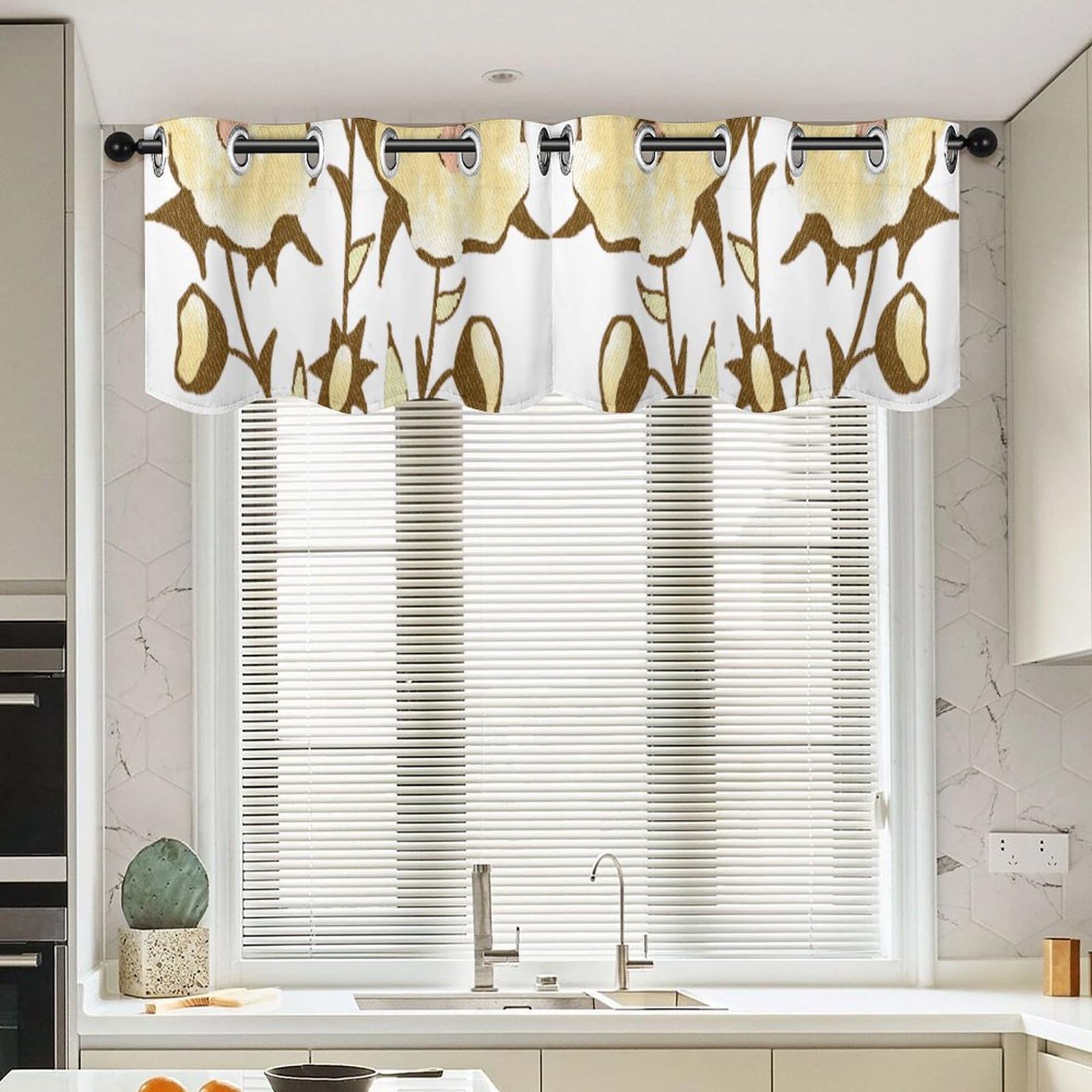 Rideau occultant partiel cuisine et salle de bain fleurs jaunes
