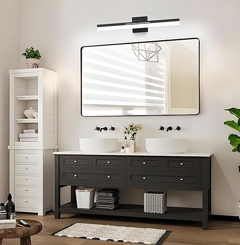 Miniatura 6 de IZORRO Moderna lámpara de tocador de baño de 24 pulgadas, giratoria, 16 W regulable, lámpara de baño LED sobre el espejo, barra de luz negra para