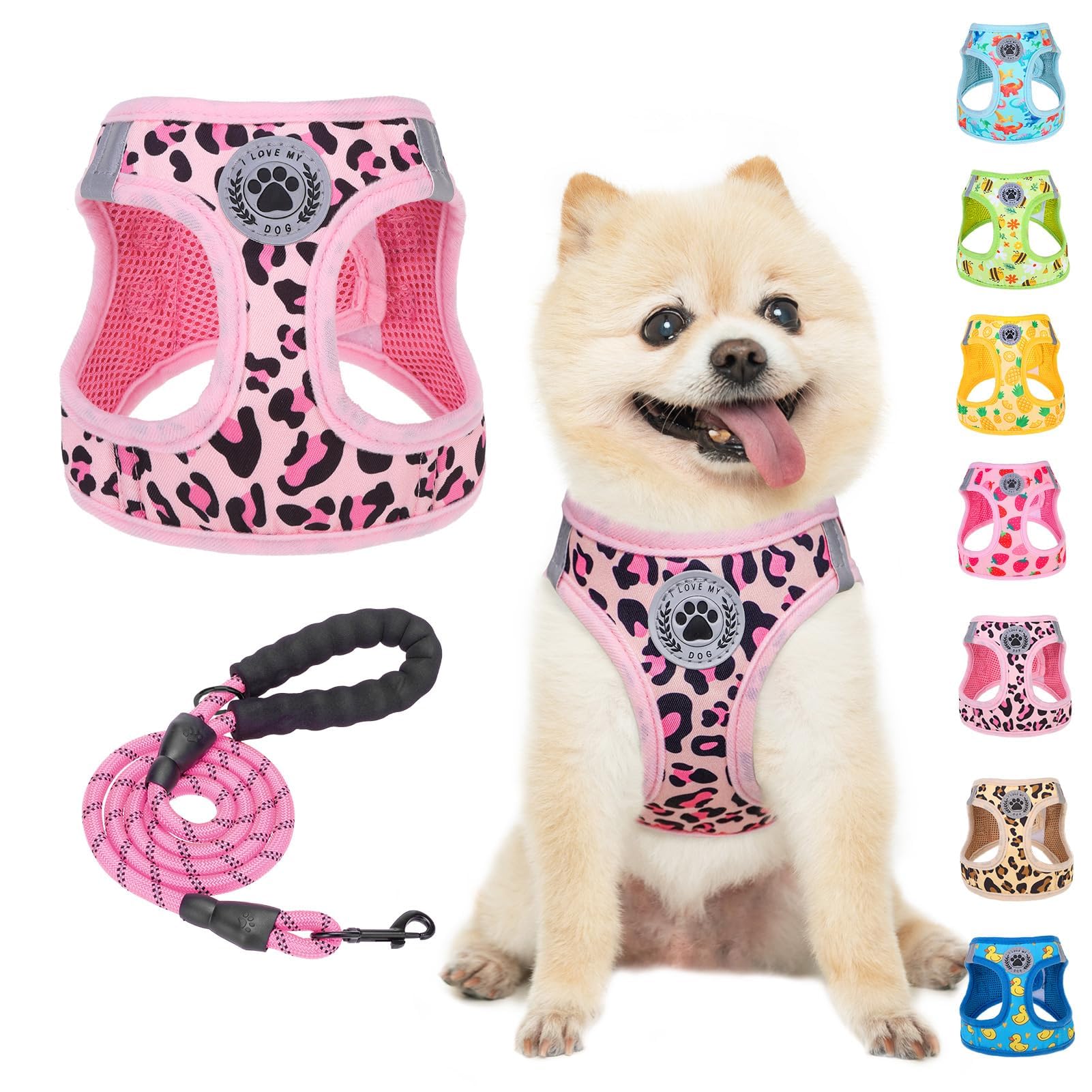 BEAUTYZOO Step in Dog Harness and Leash Set,Reflective Dog Harness No Pull No Choke Puppy Harness for Small Medium Dogs Cats,Soft Padded Mesh Vest Harnesses for Girl and Boy Pets,Leopard Pink M — image 1