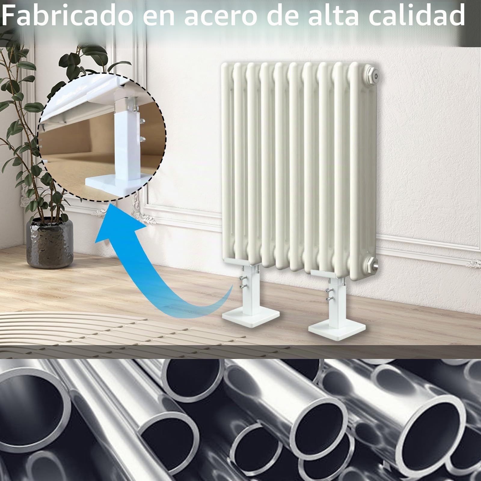 Juego de 2 Soporte Radiador, Kit de Patas de Radiador de Montaje en Suelo, 14-21 cm Ajustables Soportes de Radiador de Acero, Soporte Radiador con Doble Estabilidad para Radiadores de Panel