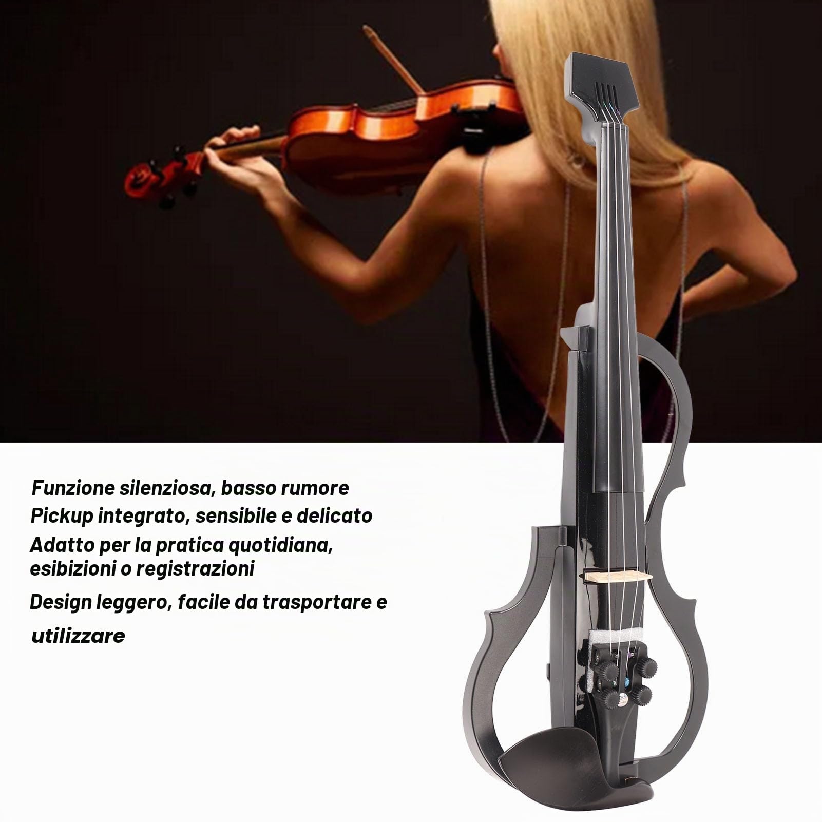 Violino Elettrico Cecilio 4/4 Silenzioso - Muto in Legno di Acero e Fibra di Carbonio per Adulti e Principianti