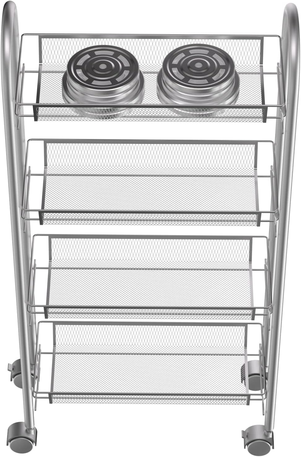 SINGAYE 4 Tier Slim Rolling Cart Kitchen Storage Organizer Mesh Wire Storage Carts with Lockable Wheels(Rolling Slim Cart-4 Tier Silver)