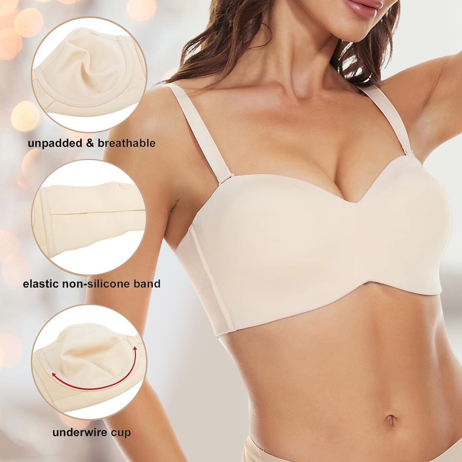 Sexy Bra for Women with Removable Straps Tube Top Type Ultra Thin Underwear, Black, 44E