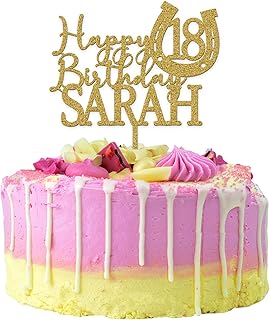 PERSONALISED Horse Cake Toppers - Horseshoe Birthday Cake Decorations - ANY Age ANY Name Happy Birthday Horse Cake Toppers for Her Girls Women - Gold Silver Acrylic Wooden Horse Cake Topper