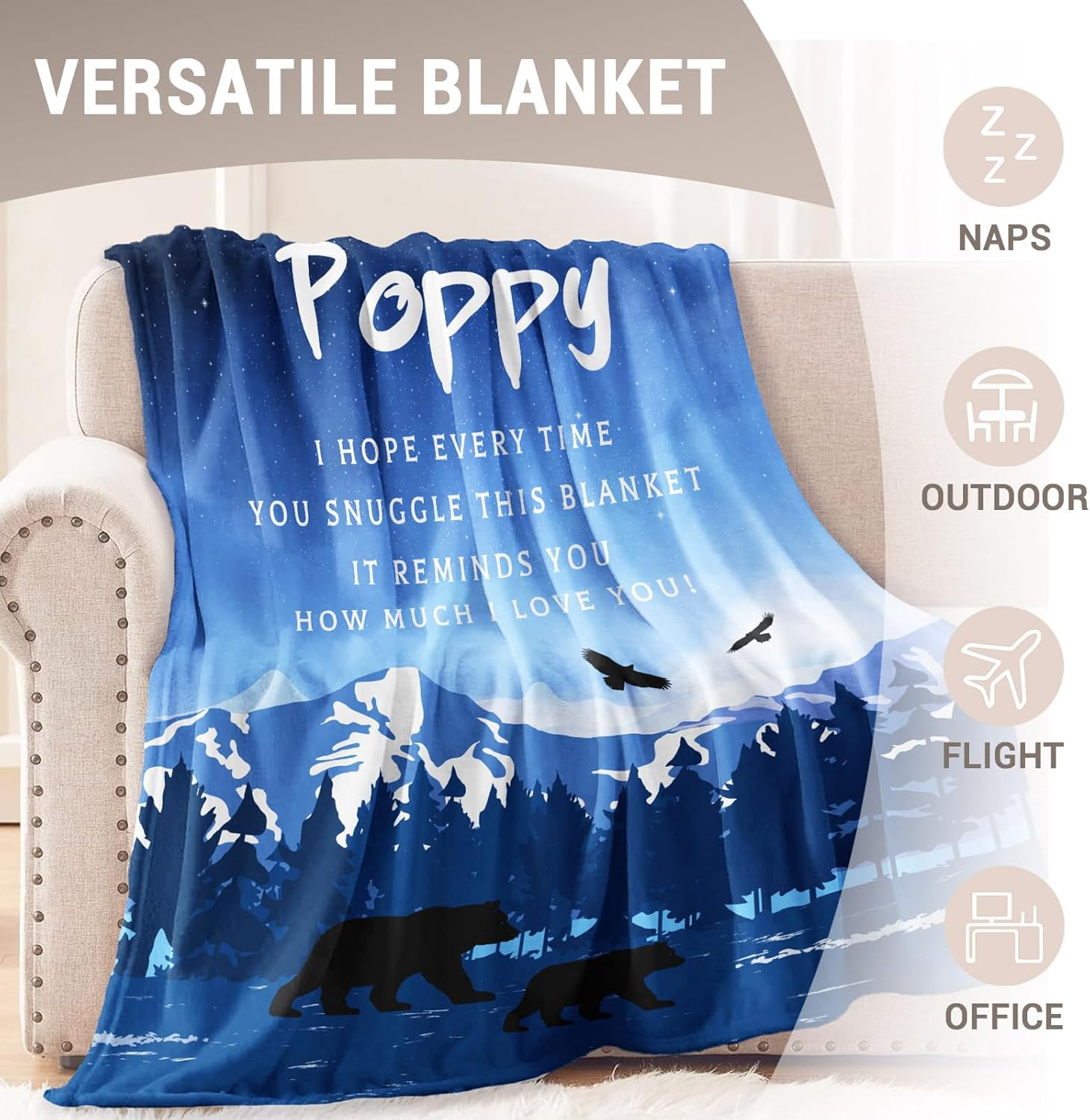 Poppy Gifts from Grandchildren Grandkids, Birthday Gifts for Poppy from Granddaughter Grandson, Grandpa Gifts Throw Blanket 60" x 50" - Image 7