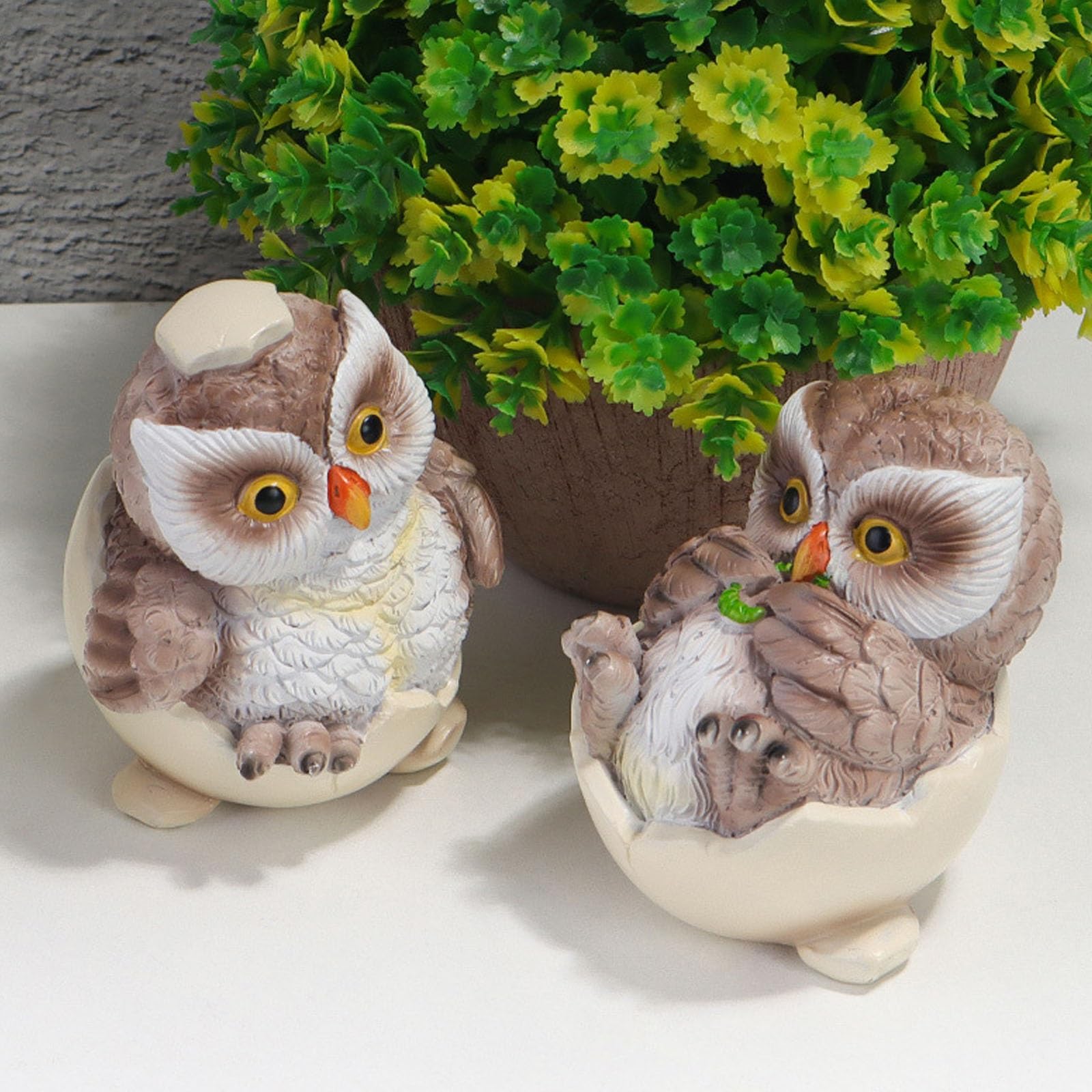 2 Piezas en estatuilla acostada, decoración de Escritorio de cáscara de Huevo, búhos de Resina Pintados a Mano en Miniatura, Lindo Adorno de búho de cáscara de Huevo, para Sala de Estar y Oficina