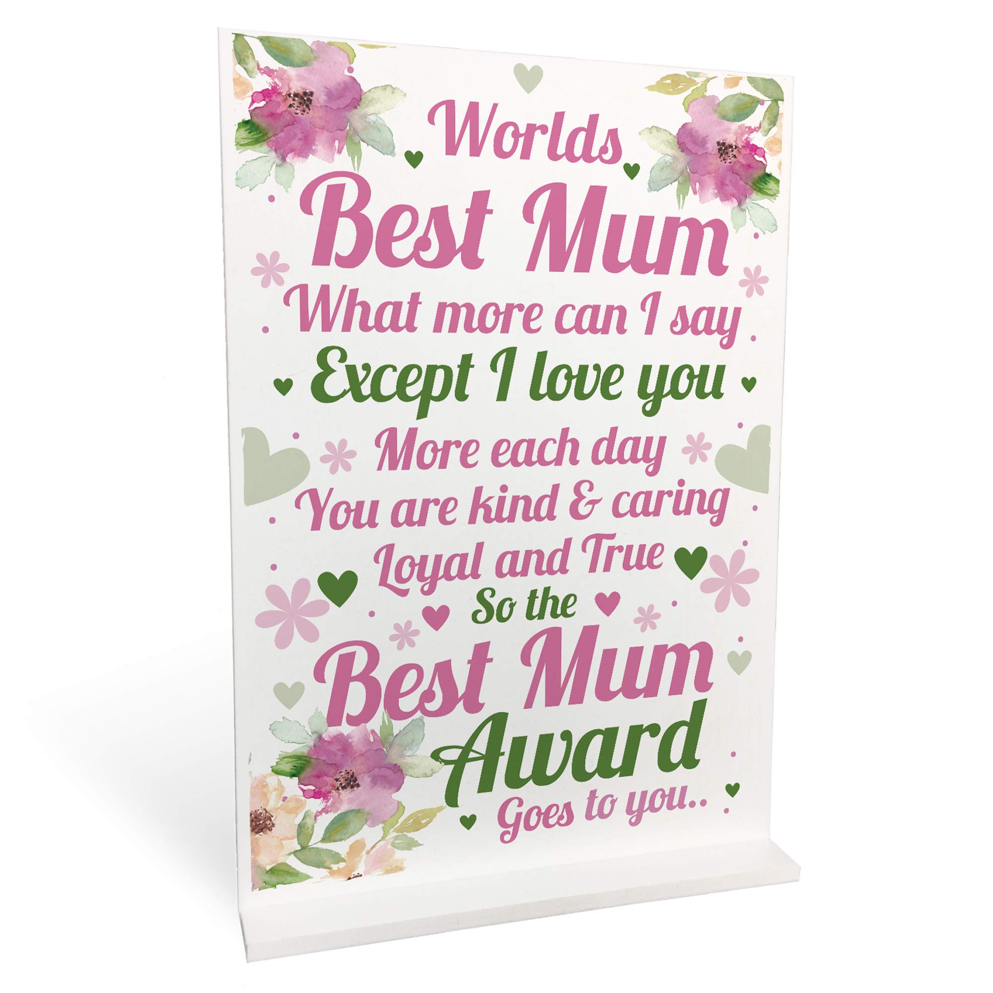 Red Ocean WORLDS BEST MUM Standing Plaque Mothers Day Gift For Mum Gifts For Her Keepsake Plaque