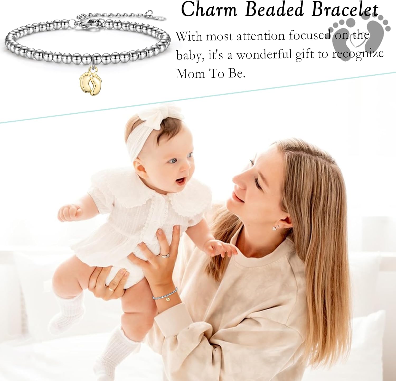 New Mom Gifts, Baby Feet Charm Bracelet Gift for Pregnant Mommy 1st Time Moms, New Mother Pregnant Mom to Be Gifts, Mothers Day Birthday Christmas Baby Shower for Wife Daughter Friend Sister - Image 7