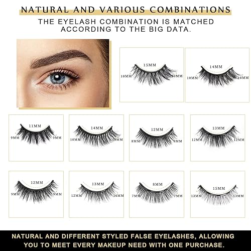 Miniatura 2 de Cintizon - Pestañas magnéticas aspecto natural 10 pares de pestañas reutilizables para ojos 4 tubos de delineador de ojos con pinzas pestañas