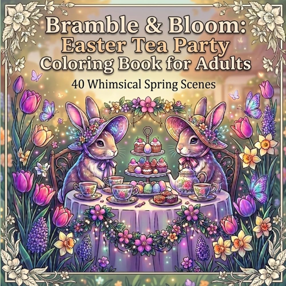 Bramble & Bloom: Easter Tea Party Coloring Book for Adults: 40 Whimsical Spring Designs Featuring Garden Tea Parties, Easter Bunnies, Spring Blooms ... Celebrations for Stress Relief and Relaxation