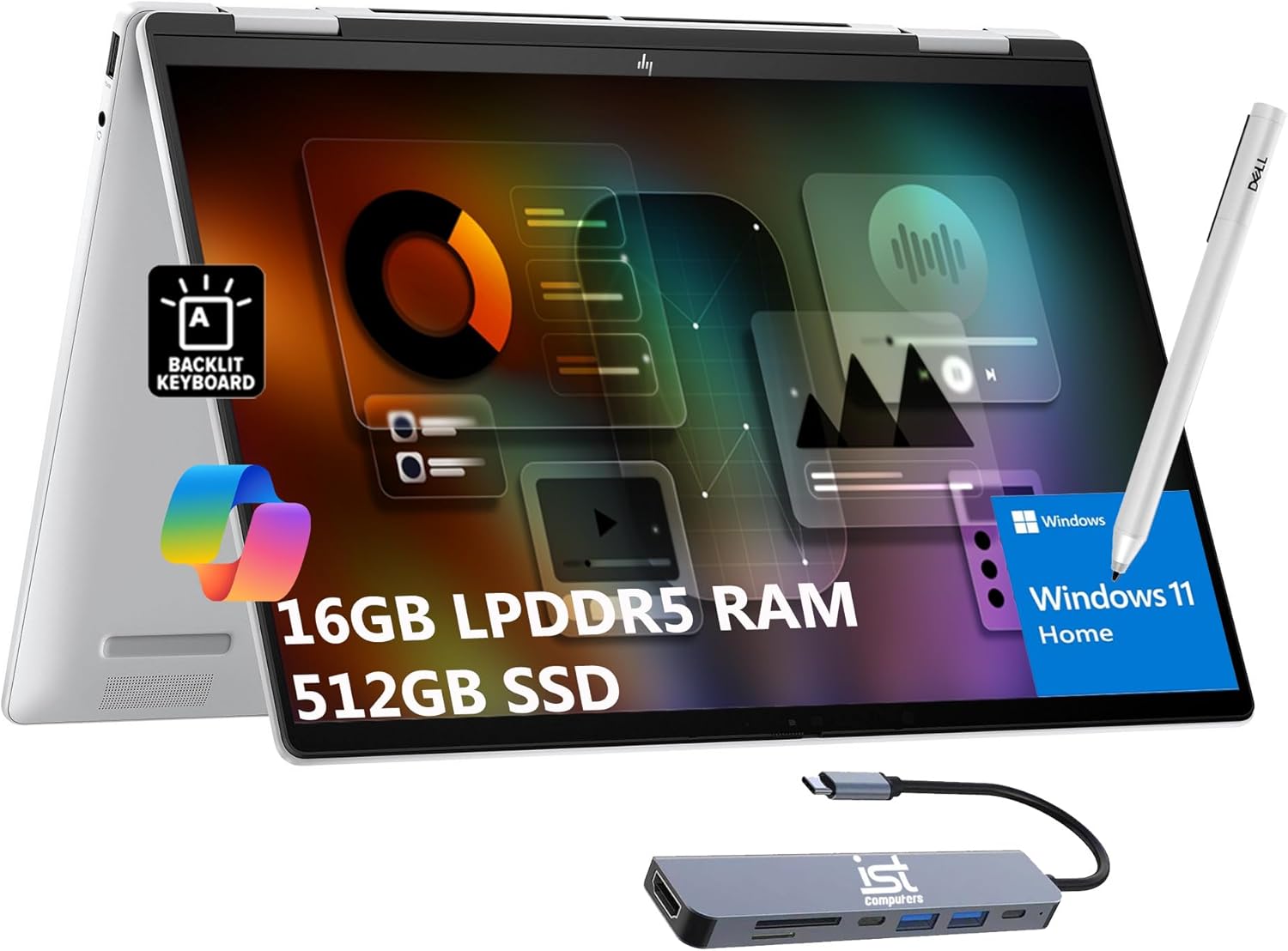 HP Envy x360 2-in-1 Laptop for Creator, Photographer, Designer (14″ FHD+ Touchscreen, AMD Ryzen 5 8640HS, 16GB LPDDR5, 512GB SSD, Active Stylus) AI PC, Backlit, Wi-Fi, IST Hub, Win 11 Home, AI Copilot