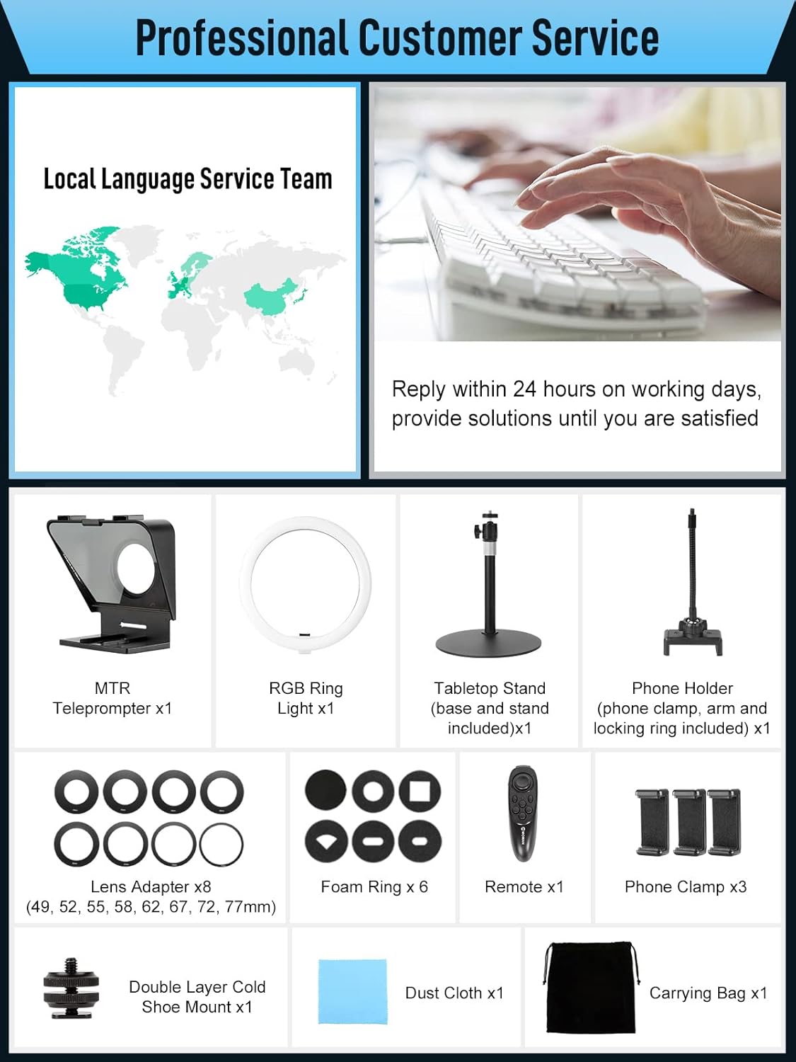 Buy Teleprompter Kit, MOMAN MTRX 12’’ RGB Ring Light Teleprompters for