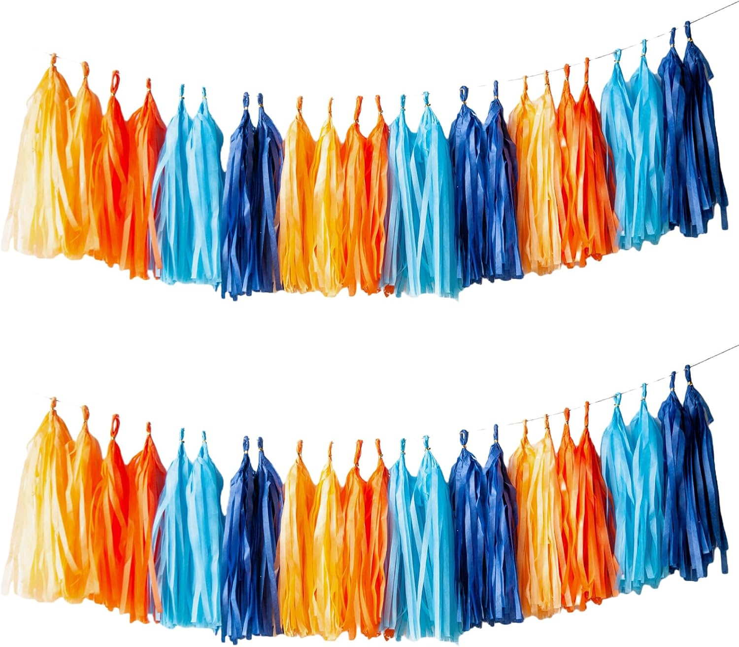 Blue and Orange Tassel Garland,Tissue Tassel Banner for Party Decorations,Pack of 20