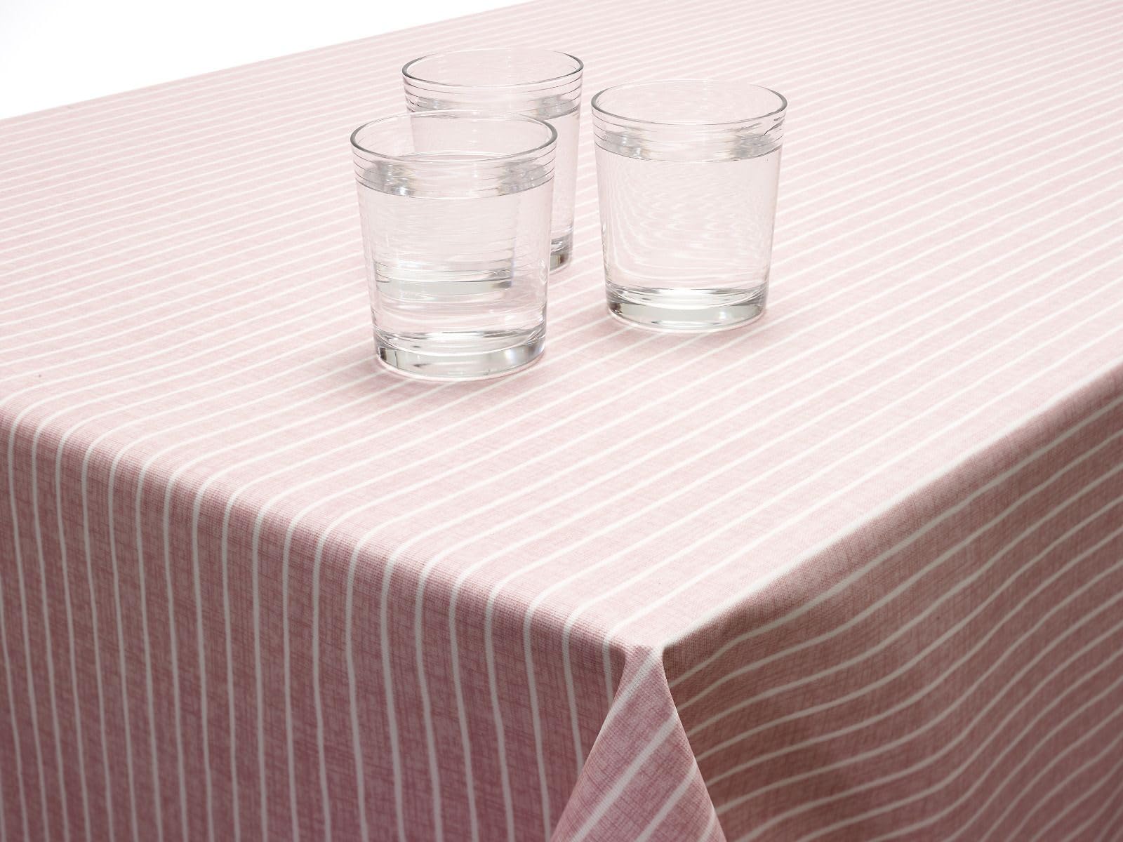 Jolee Fabrics Striped Oilcloth PVC Table Cloth - Wipe Clean Tablecloth Cotton Backing - Durable, Wipeable Table Cloth (Pink and White Stripes, Rectangle 132cm x 300cm)