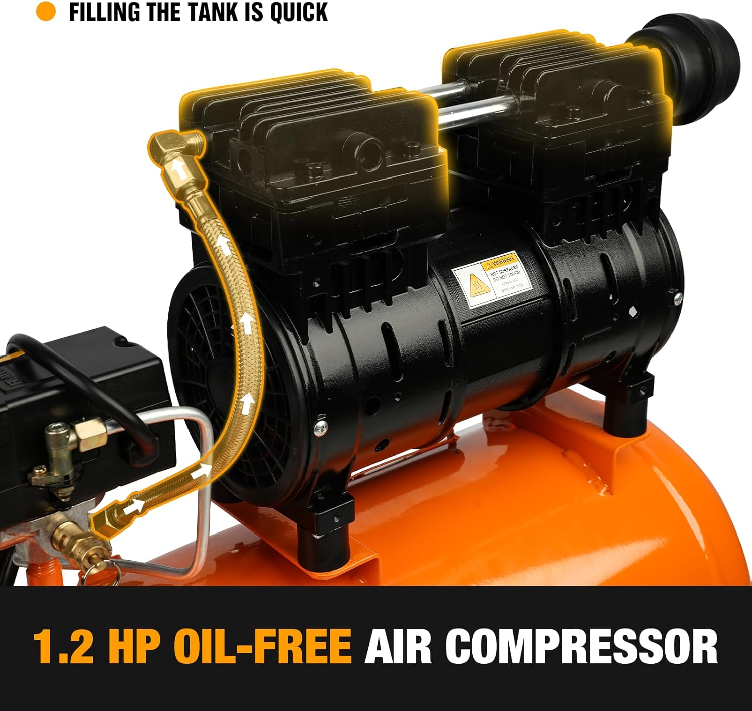 FORNAX Portable Air Compressor 6.4 Gallon, 1 HP 2.2CFM@ 90 PSI Oil Free Air Compressor, Max Pressure 125 PSI, 65 dB Quiet Compressor for Auto Repair, Tire Inflation, Spray Painting, Woodwork Nailing