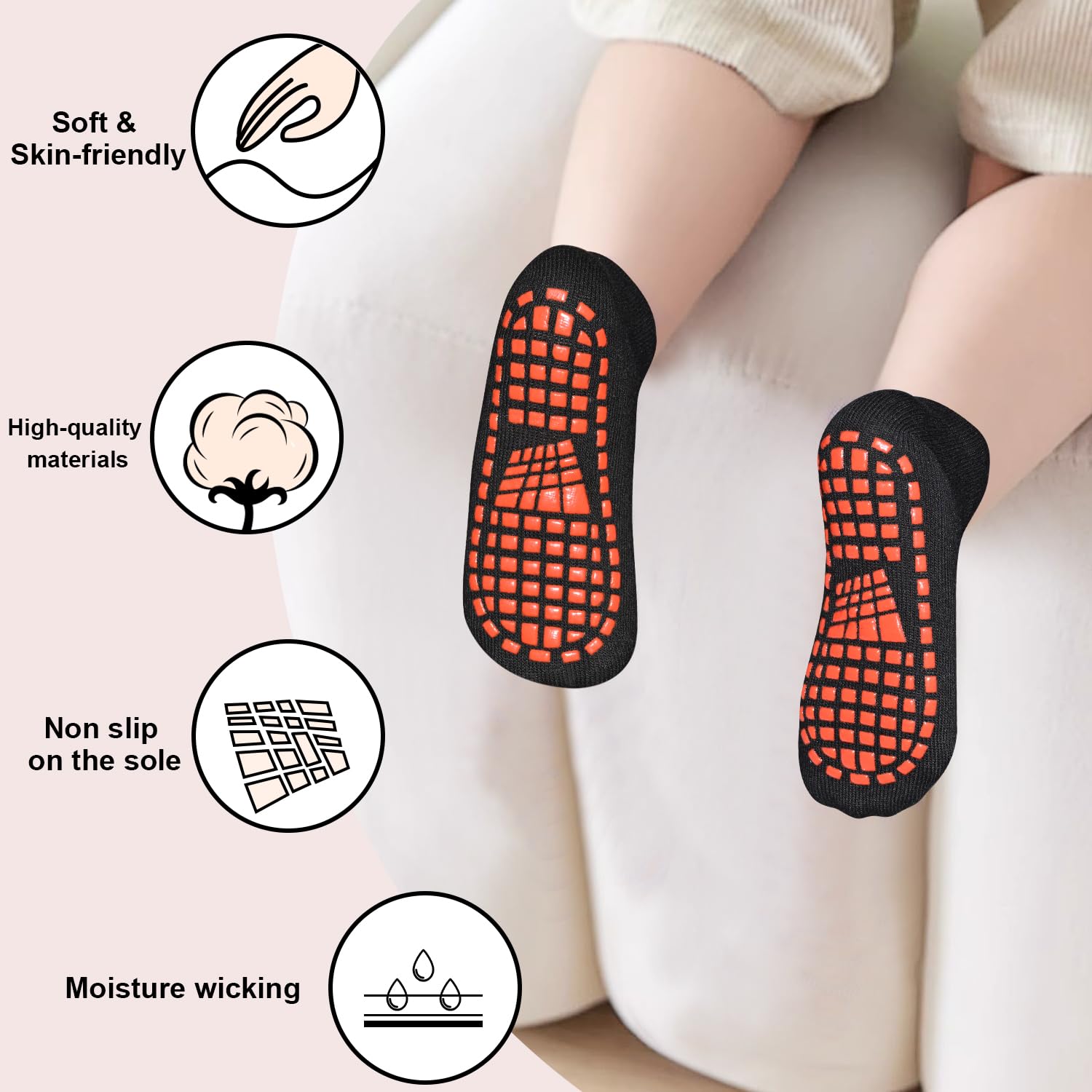 SkiBeaut Calcetines antideslizantes para cama elástica para niños, jóvenes y adultos, calcetines deportivos para niños, niñas, calcetines de yoga, mujeres y hombres, 4 pares