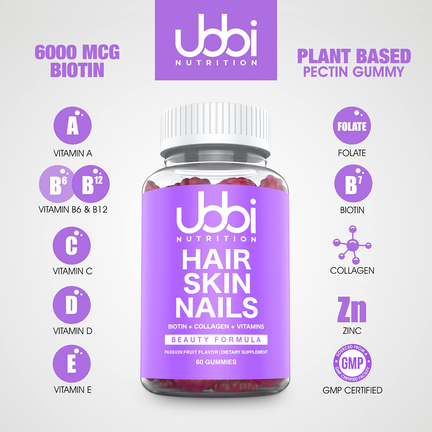 Ubbi Nutrition Hair Skin and Nails Gummies with 6000 mcg of Biotin