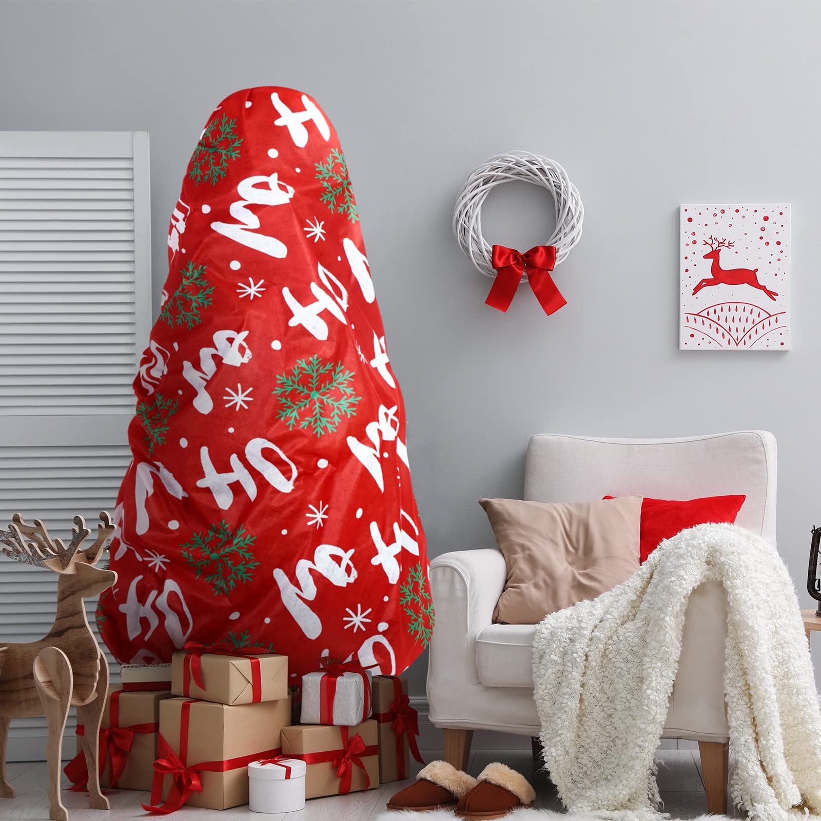 2 Grands Sacs de Rangement de Sapin de Noël avec Cordon de Serrage pour Arbre 7,5 Pieds Couverture d'Arbre de Noël Conteneur de Stockage Anti-Poussière Imprimé Flocons de Neige Droit, Rouge