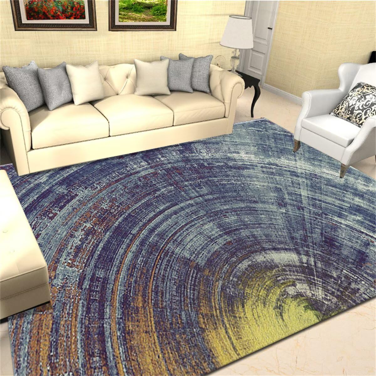Tapis bleu 180x250cm à rayures abstraites pour sublimer l'accueil de votre entreprise