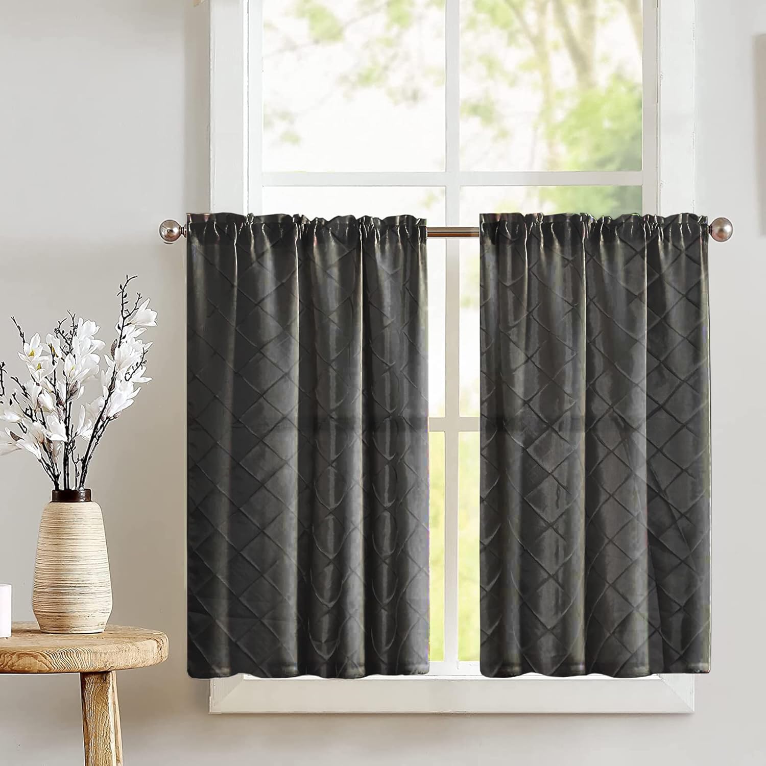 Zen Creative Designs Pintuck Taffeta Tier Window Valance 2 Piece Set Home Décor Bedroom Nursery Kitchen Window (Gold)