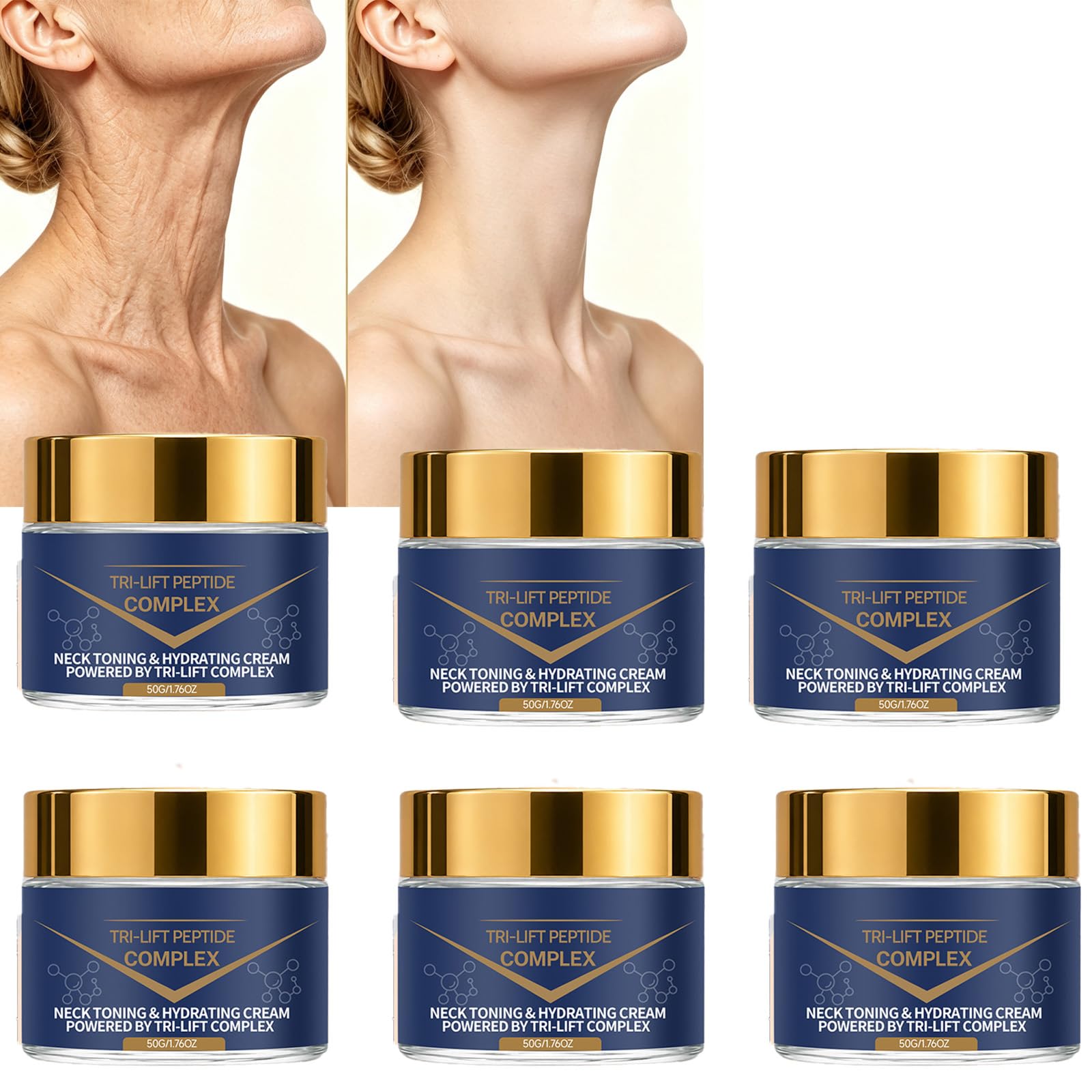 Crema reafirmante para el cuello Tri-Lift con péptidos: hidratante antiedad con péptidos para líneas de expresión y flacidez, cremas suaves para el cuello y el escote que reafirman y tonifican. (6pcs)