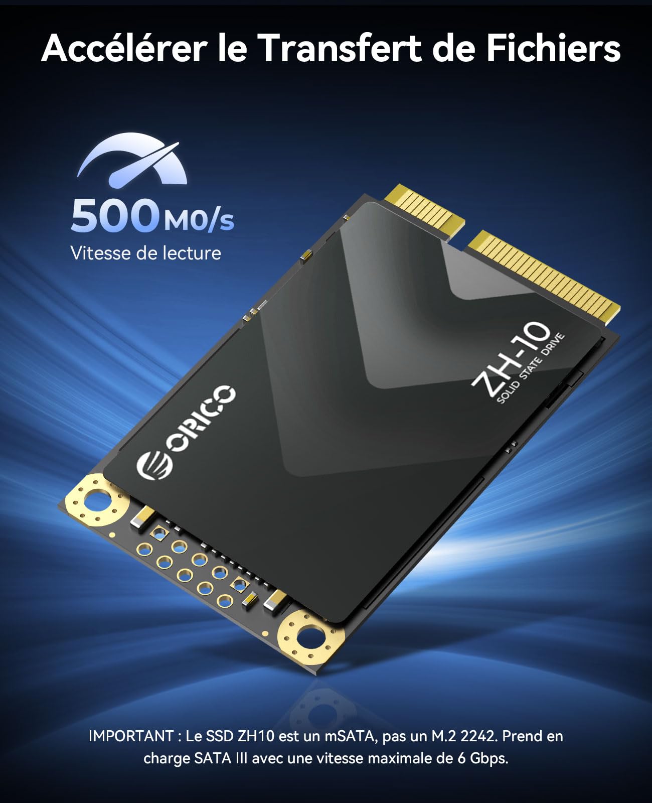 ORICO 512Go mSATA SSD SATA III, 3D NAND Disque D'état Solide Interne pour Ordinateurs Portables Ultrabooks Desktop-ZH10