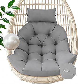 Egg Chair Cushion Replacement, Waterproof Outdoor Hanging Egg Swing Chair Cushions Pads with Headrest, 47x31x5 Inches Gray