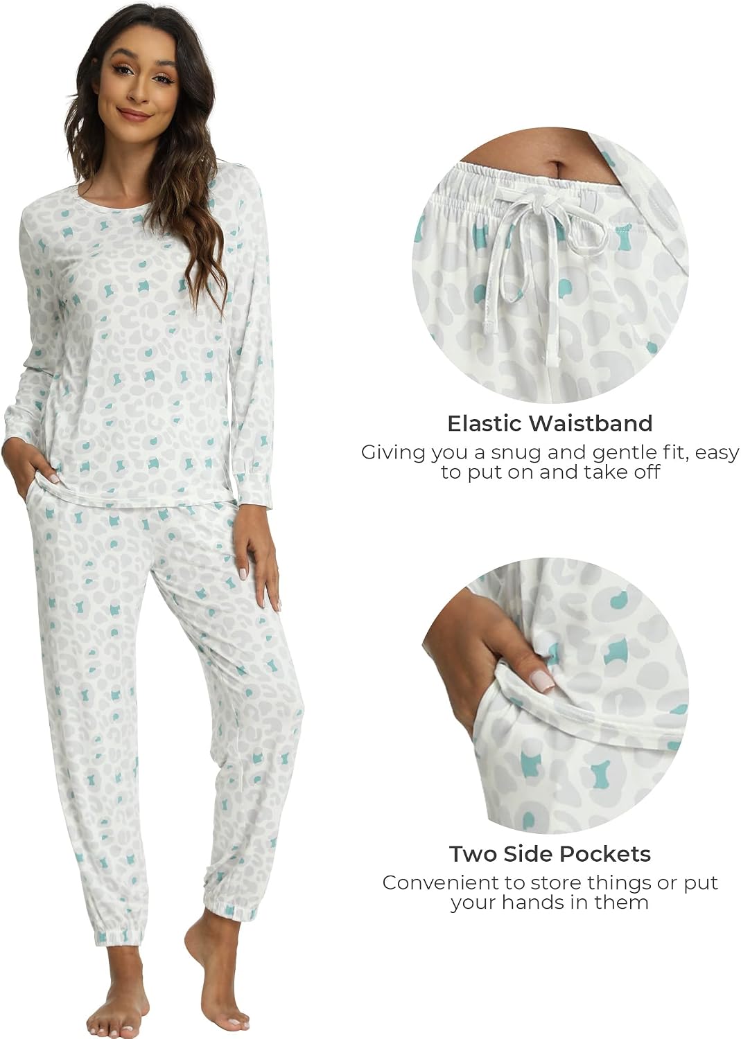 GYS Womens Pajamas Set - Viscose Made from Bamboo, Long Sleeve Sleepwear Tops with Jogger Pants Lounge Pjs Sets