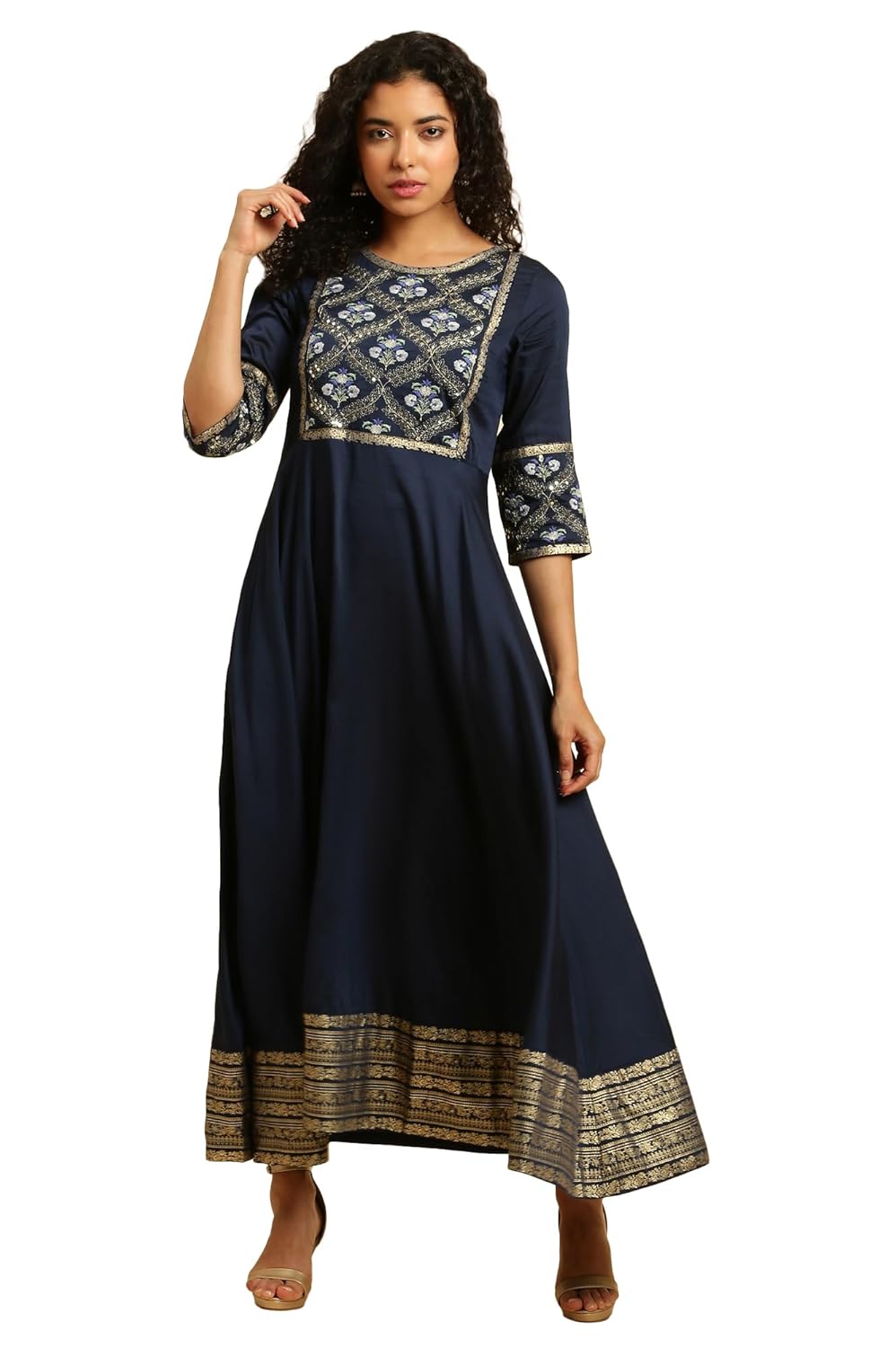 W for Woman Women’s Fit and Flare Ankle Length Solid Viscose Flared Dress