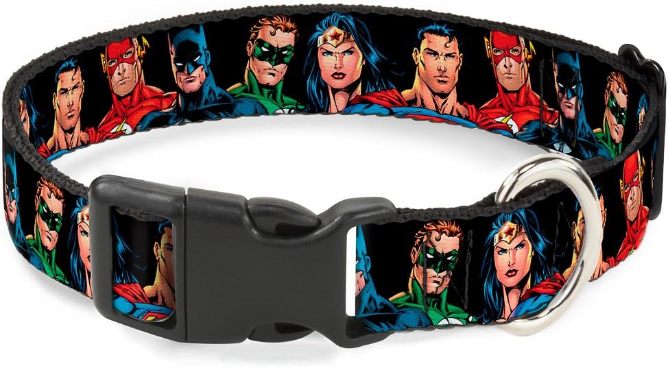 Buckle-Down Justice League Elite Forces Superheroes Plastic Clip Collar, Wide Large/18-32"