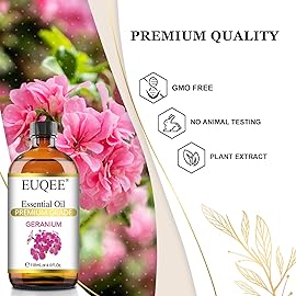 EUQEE Geranium Essential Oil 118 ml Pure Geranium Oil with Dropper for Diffusers, DIY, Skin Care, Massage, Aromatherapy (4 fl oz)