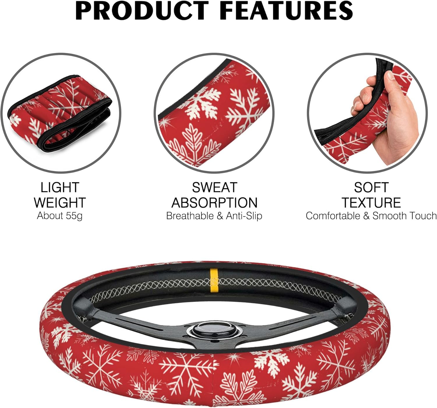 Strawberry Flowers Car Steering Wheel Cover, Non-Slip Absorbing Sweat Car Wheel Cover Accessories for Men Women,Universal 15" Fit Auto SUV Vans Trucks - Image 6
