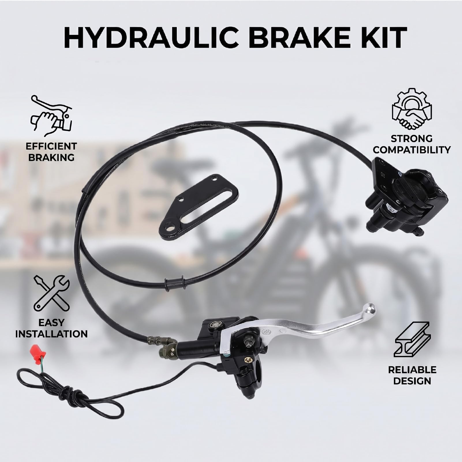 Gruppo Pinza Freno Idraulico, Freno a Disco Manuale con Pastiglie per Sostituzione Bici Elettrica 01, Sostituzione Gruppo a Disco Idraulico (Kit a ruota posteriore e leva)